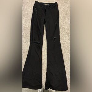 INDIGO REIN - Black Distressed Women's Flare Jeans